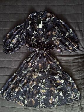 Current Air Floral Tie-Waist Chiffon Dress with Blooms